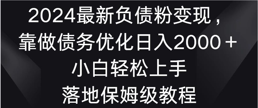 2024最新负债粉变现,靠做债务优化日入2000+小白轻松上手 落地保姆级教程