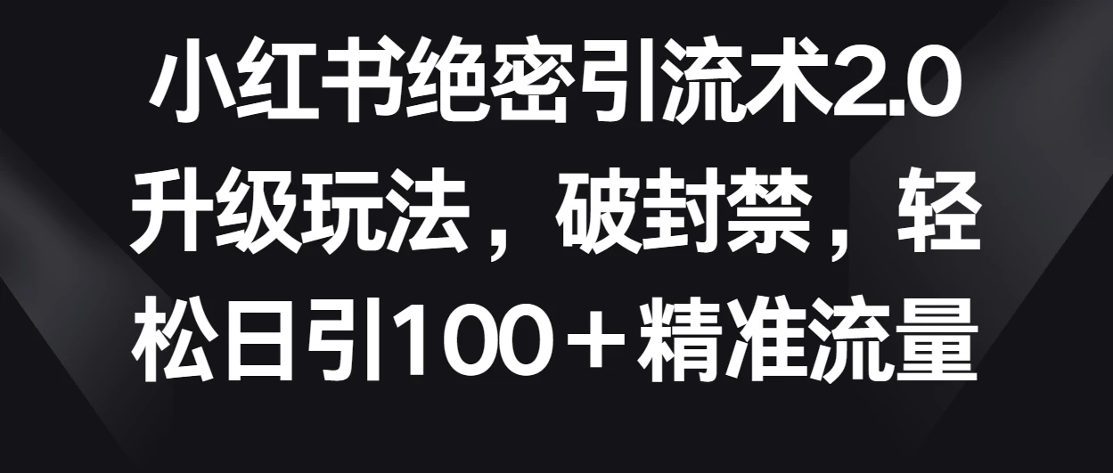 小红书绝密引流术2.0升级玩法,破封禁,轻松日引100+精准流量