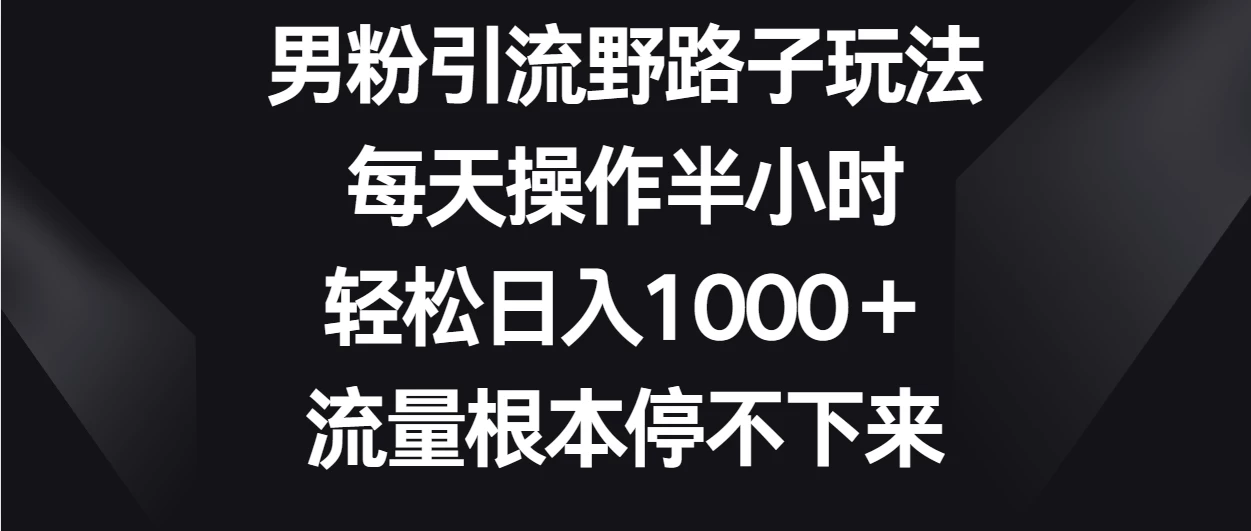 男粉引流野路子玩法,每天操作半小时轻松日入1000+,流量根本停不下来