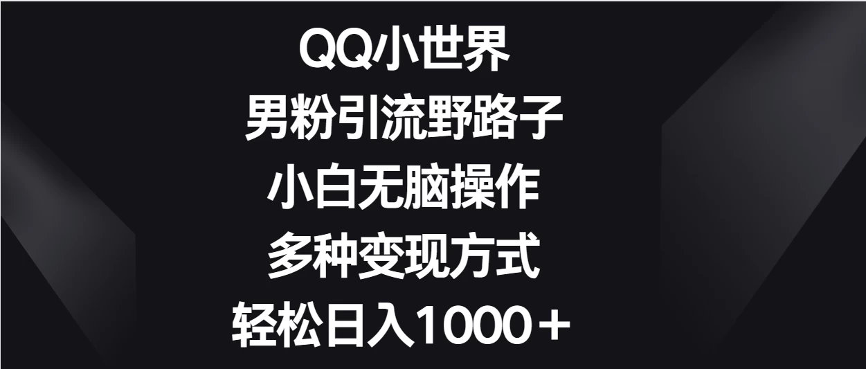 QQ小世界男粉引流野路子,小白无脑操作,多种变现方式轻松日入1000+