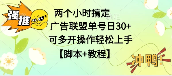 广告联盟掘金,每天2小时稳定收益单号30+可多开,轻松上手,全套详细【脚本+教程】