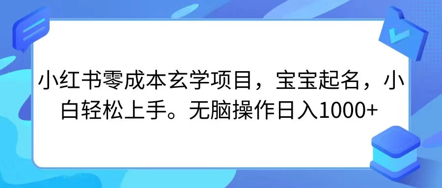 小红书零成本玄学项目,宝宝起名,小白轻松上手,无脑操作日入1000+