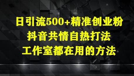 日引流500+精准创业粉，抖音共情自热打法，工作室都在用的方法-风口项目网_项目资源_网络赚钱副业分享_创业项目_兼职副业_中创网_抖音教程