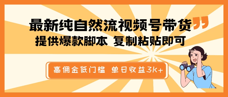 最新纯自然流视频号带货，提供爆款脚本，简单复制粘贴即可，高佣金低门槛，单日收益3K+-风口项目网_项目资源_网络赚钱副业分享_创业项目_兼职副业_中创网_抖音教程