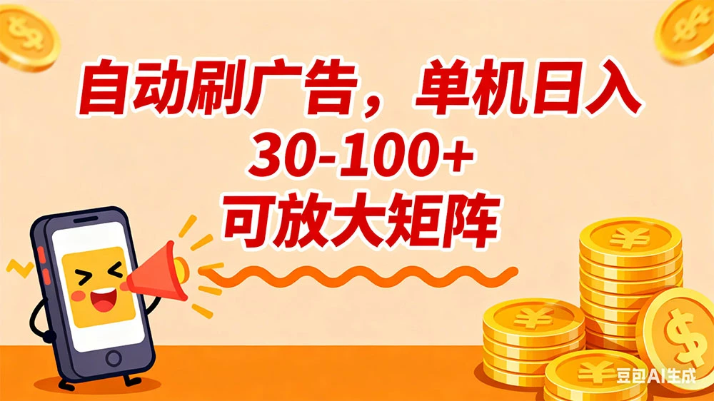自动刷广告，单机日入 30-100+ 可放大矩阵