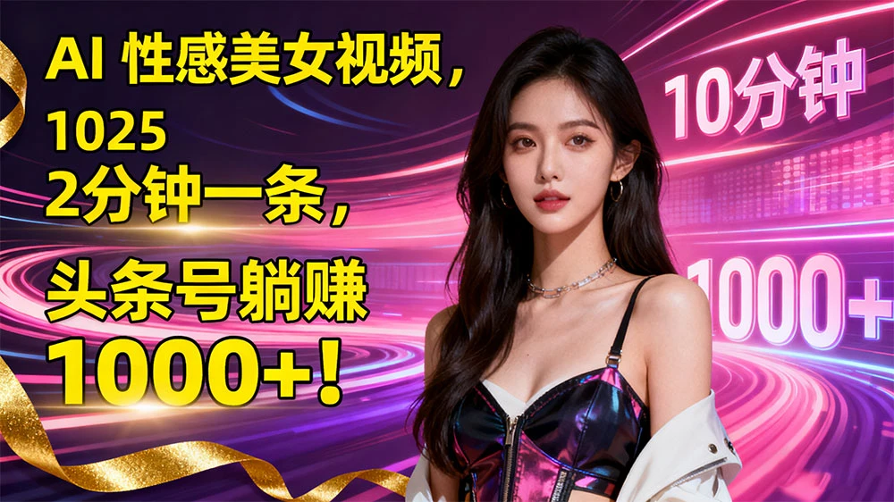 AI 性感美女视频，10 分钟一条，2025 头条号躺赚 1000+！