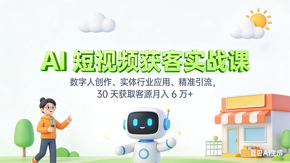 AI 短视频获客实战课，数字人创作、实体行业应用、精准引流，30 天获取客源月入 6 万+