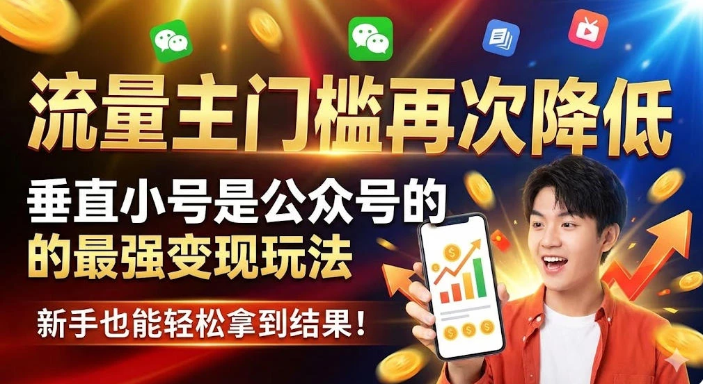流量主门槛再次降低,垂直小号是公众号的最强变现玩法,新手也能轻松拿到结果