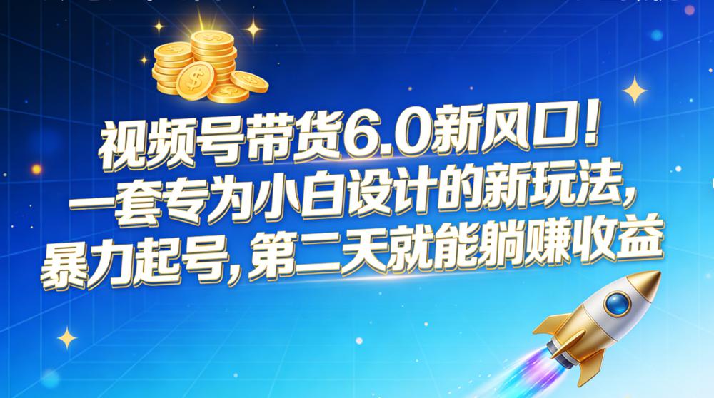 视频号带货 6.0 新风口!一套专为小白设计的新玩法,暴力起号,第二天就能躺赚收益