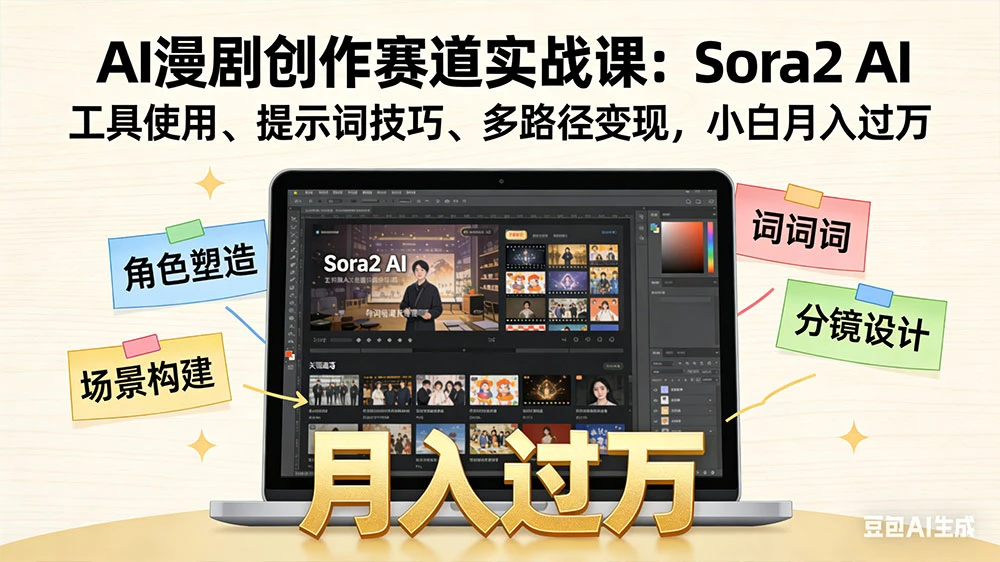 AI 漫剧创作赛道实战课：Sora2 AI 工具使用、提示词技巧、多路径变现，小白月入过万