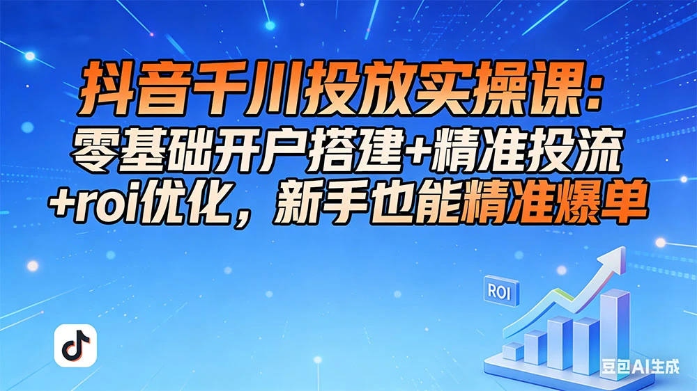 抖音千川投放实操课：零基础开户搭建+精准投流+roi优化，新手也能精准爆单