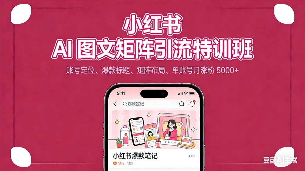 小红书 AI 图文矩阵引流特训班：账号定位、爆款标题、矩阵布局、单账号月涨粉 5000+