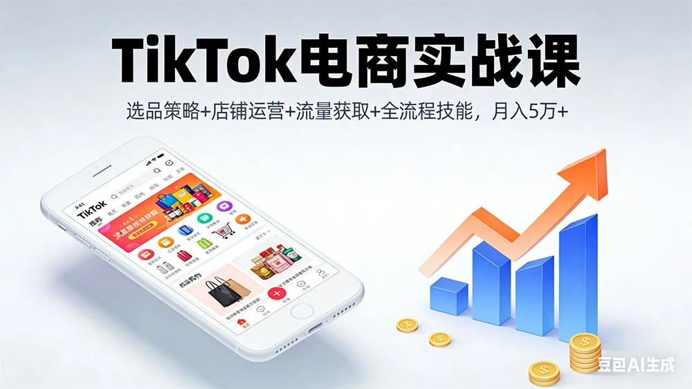 TikTok 电商实战课:选品策略+店铺运营+流量获取+全流程技能,月入 5 万+