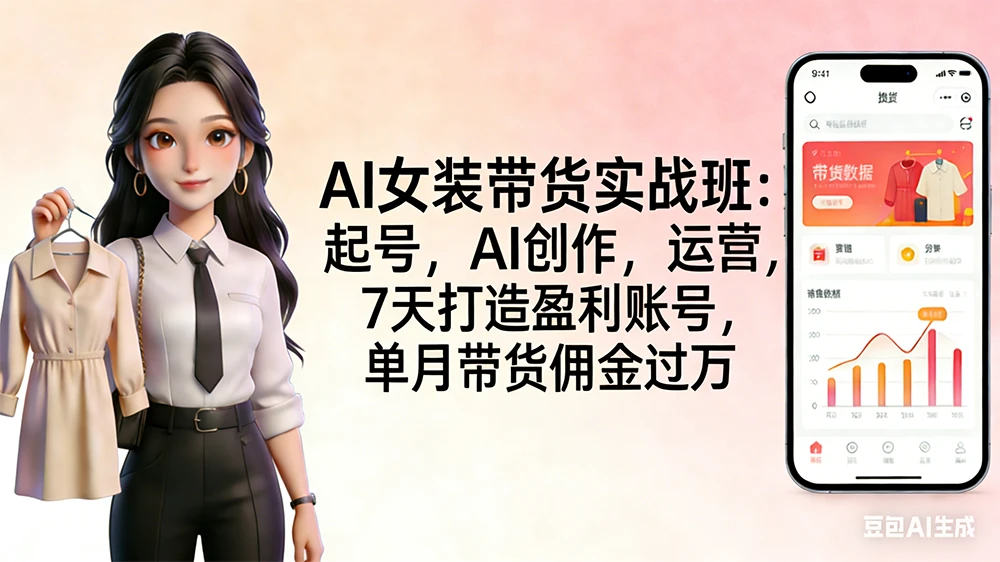 AI 女装带货实战班：起号，AI 创作，运营，7 天打造盈利账号，单月带货佣金过万