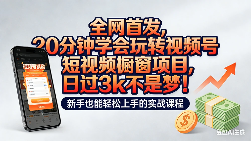 全网首发,20 分钟学会玩转视频号短视频橱窗项目,日过 3k 不是梦!