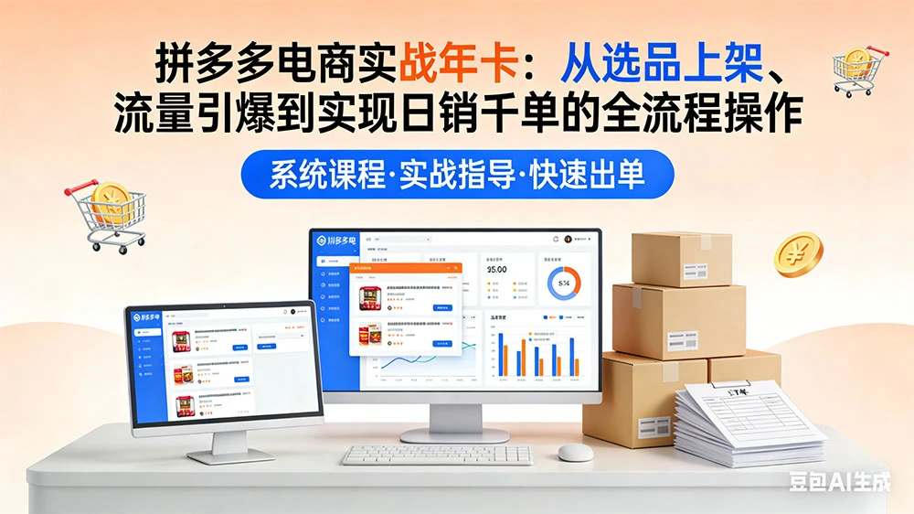 拼多多电商实战年卡：从选品上架、流量引爆到实现日销千单的全流程操作