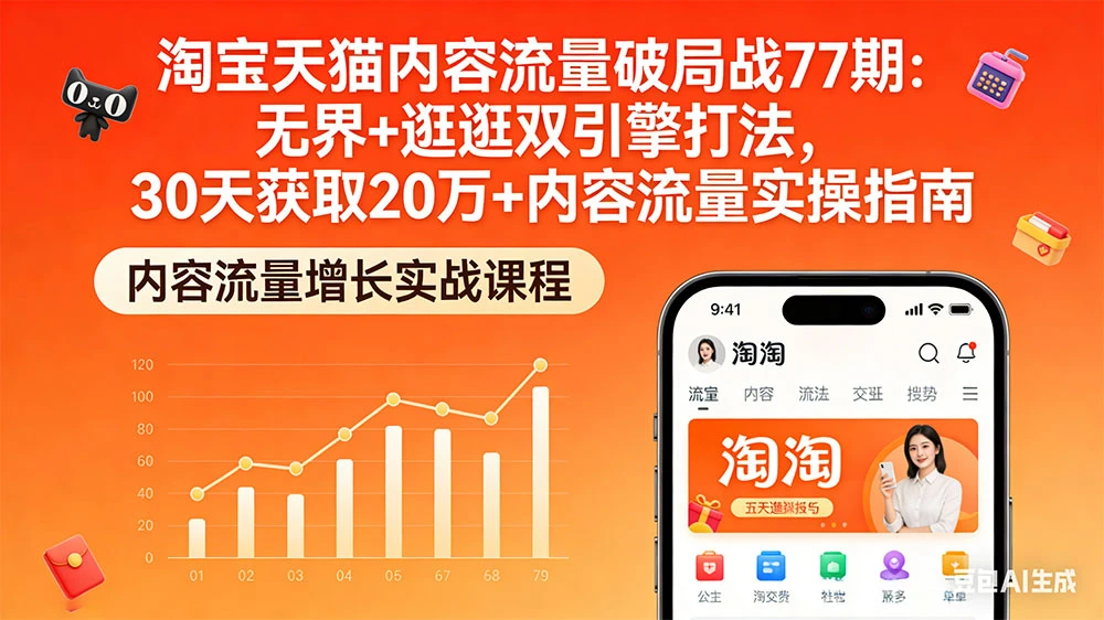 淘宝天猫内容流量破局战 77 期：无界+逛逛双引擎打法，30 天获取 20 万+ 内容流量实操指南