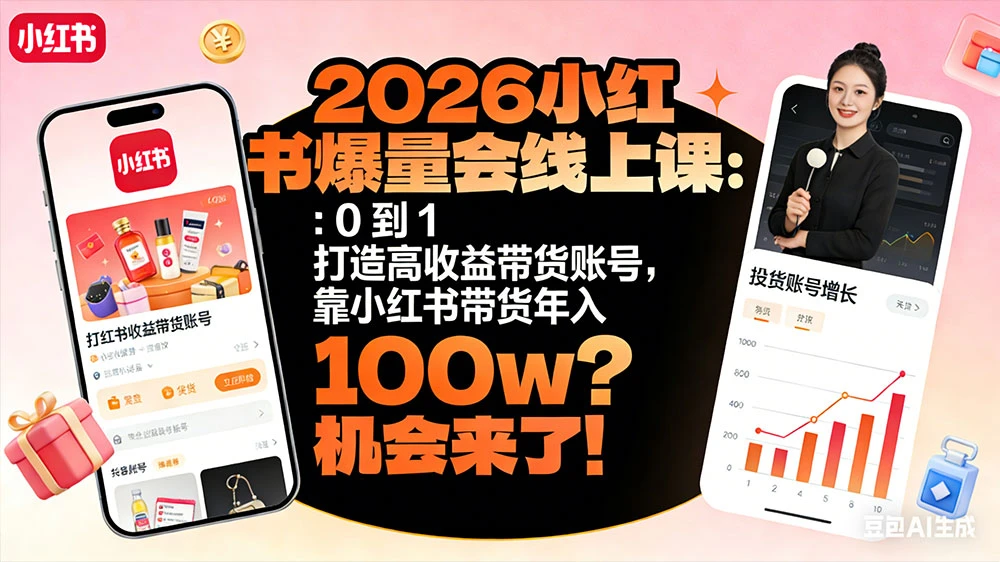 2026小红书爆量会线上课 ：0 到 1 打造高收益带货账号，靠小红书带货年入 100w？机会来了！