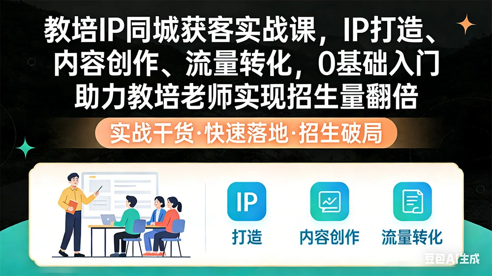教培 IP 同城获客实战课，IP 打造、内容创作、流量转化，0 基础入门，助力教培老师实现招生量翻倍