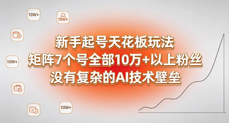 新手起号天花板玩法,矩阵7个号全部10万+以上粉丝,没有复杂的AI技术壁垒