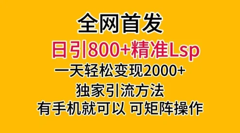 日引 800+ 精准老色批,一天变现 2000+,独家引流方法,可矩阵操作,月入 5W+