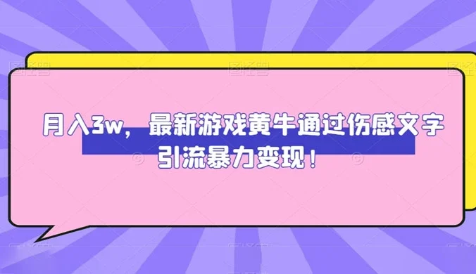 月入 3W，最新游戏黄牛通过伤感文字引流暴力变现