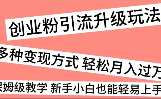 创业粉引流升级玩法，多种变现方式 轻松月入过万，保姆级教学 新手小白也能轻易上手！