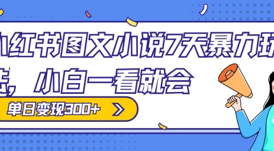 小红书图文小说 7 天暴力玩法，日赚 300+，小白一看就会，可放大矩阵操作