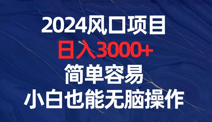 2024 风口项目，日入 3000+，简单容易，小白也能无脑操作