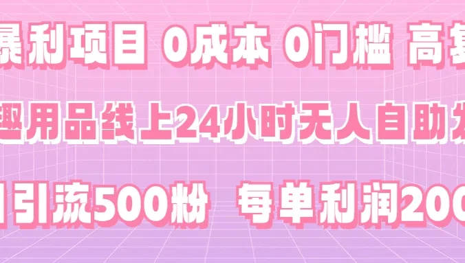 超暴利项目，情趣用品线上24小时-无人自助发货，0成本，0门槛，高复购，有手就能做，日引500粉，每单利润200+