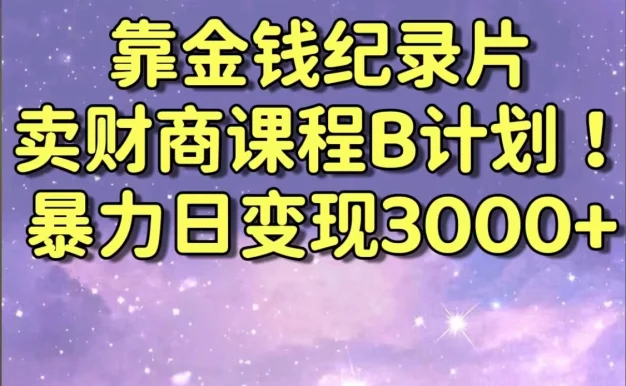 靠金钱纪录片卖财商课程，暴力日变现3000+，喂饭级干货教学！！