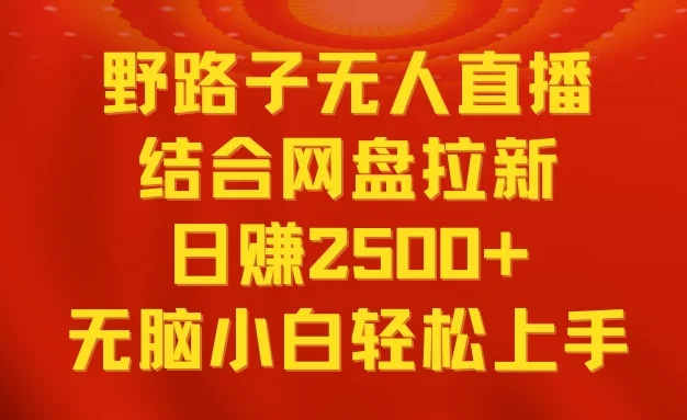 无人直播野路子结合网盘拉新,日赚2500+多平台变现,小白无脑轻松上手操作