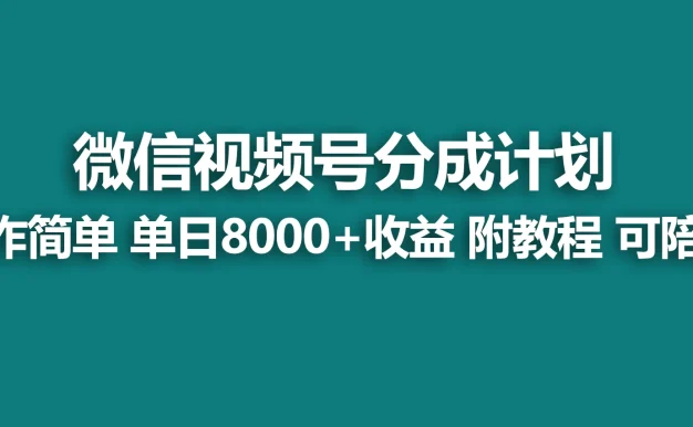 视频号分成计划，蓝海项目，快速开通收益，单天爆单8000+，送玩法教程