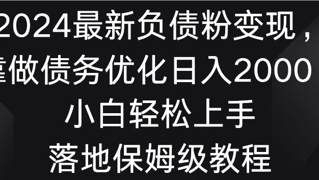 2024最新负债粉变现,靠做债务优化日入2000+小白轻松上手 落地保姆级教程