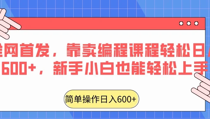 全网首发，靠卖编程课程轻松日入600+，新手小白也能轻松上手