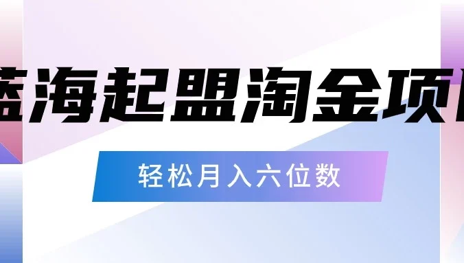 月入六位数的蓝海项目，起盟淘金有手就能做，轻松月入六位数