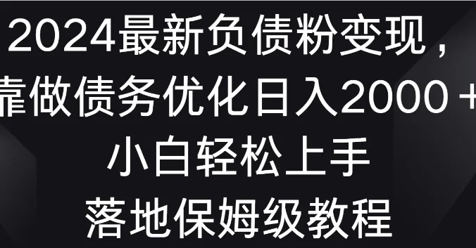 2024最新负债粉变现，靠做债务优化日入2000＋小白轻松上手 落地保姆级教程