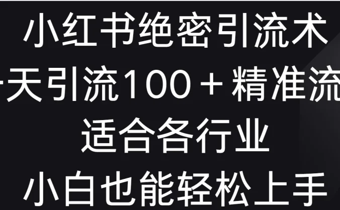 小红书绝密引流术,一天引流100+精准流量,适合各个行业,小白也能轻松上手