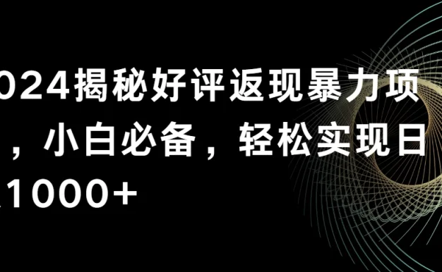 2024揭秘好评返现暴力项目,小白必备,轻松实现日入1000+