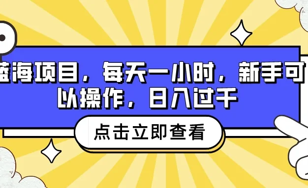 蓝海项目,每天一小时,新手可以操作,日入过千