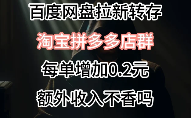 百度网盘拉新,专为拼多多淘宝虚拟店定制,每单多0.2元额外收入
