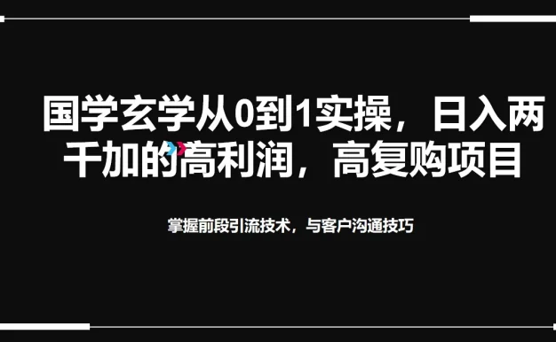 国学玄学从0到1实操，日入两千加的高利润，高复购项目