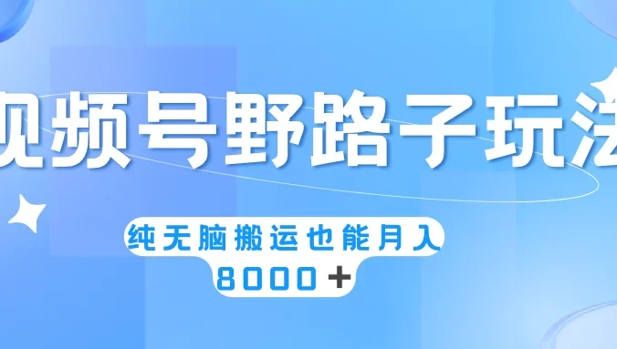 视频号野路子玩法，纯无脑搬运小白可做，月入8000+