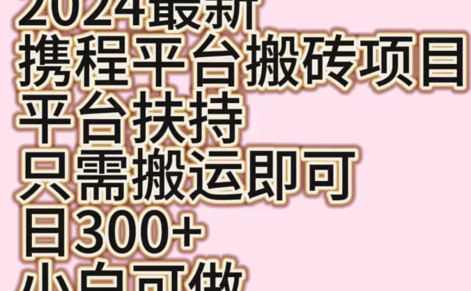 2024最新携程平台搬砖项目，平台扶持只需搬运即可，日300+，小白可做