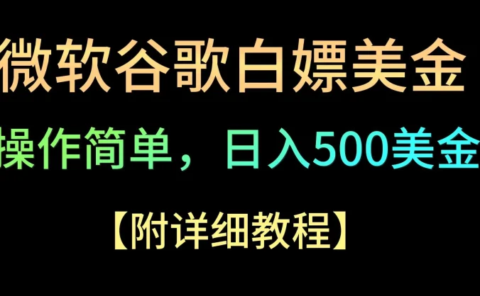微软谷歌项目3.0，轻松日赚500+美金，操作简单，小白也可轻松入手！