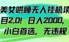 美女哄睡无人挂机项目2.0！日入2000，小白首选，无违规