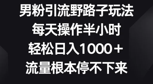 男粉引流野路子玩法,每天操作半小时轻松日入1000+,流量根本停不下来
