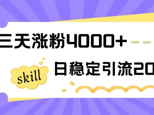 快手三天涨粉4000+,日稳定引流200+创业粉