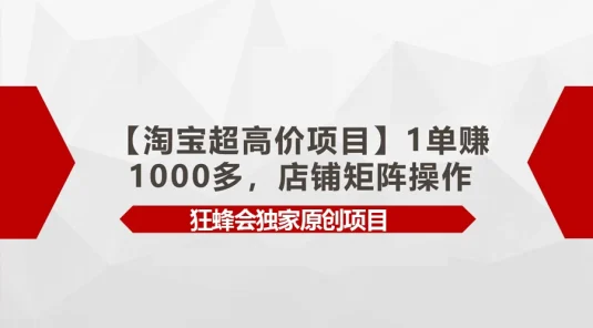 淘宝超高价项目，1单赚1000多，店铺矩阵操作