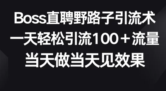 Boss直聘野路子引流术，一天轻松引流100+流量，当天做当天见效果